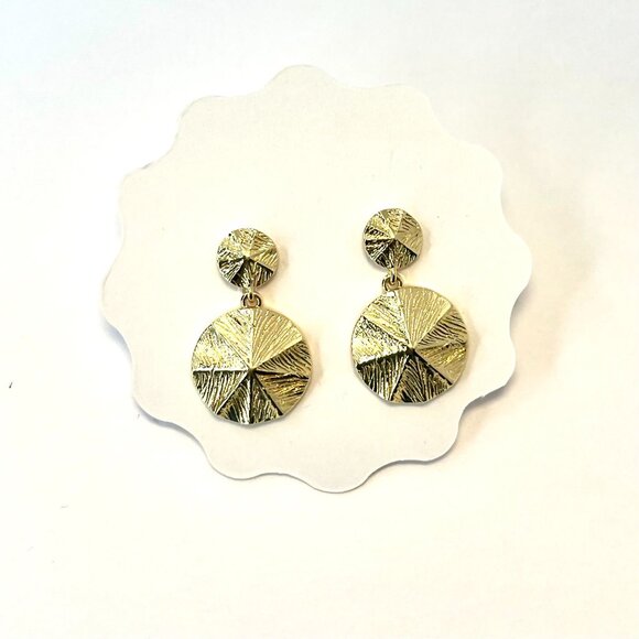 Gold Dangle Drop earrings Office Casual Minimalist Modern Leafy 1 inch - Picture 4 of 7